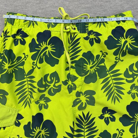 Canyon Creek Mens Sz Large Hawaiian Floral Swim Trunks Green Quick-Dry Pockets - Picture 8 of 12